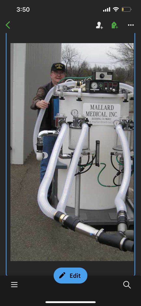 In case you were wondering, this what an an elephant mechanical ventilator looks like. It provides tidal volumes of 25-125 liters Inspiratory flow rate up to 1,000 lpm Typical 🐘 vent settings: RR 5 bpm TV 80 - 100 liters Itime 5 seconds PIP 25 - 30 cmH2O 1/