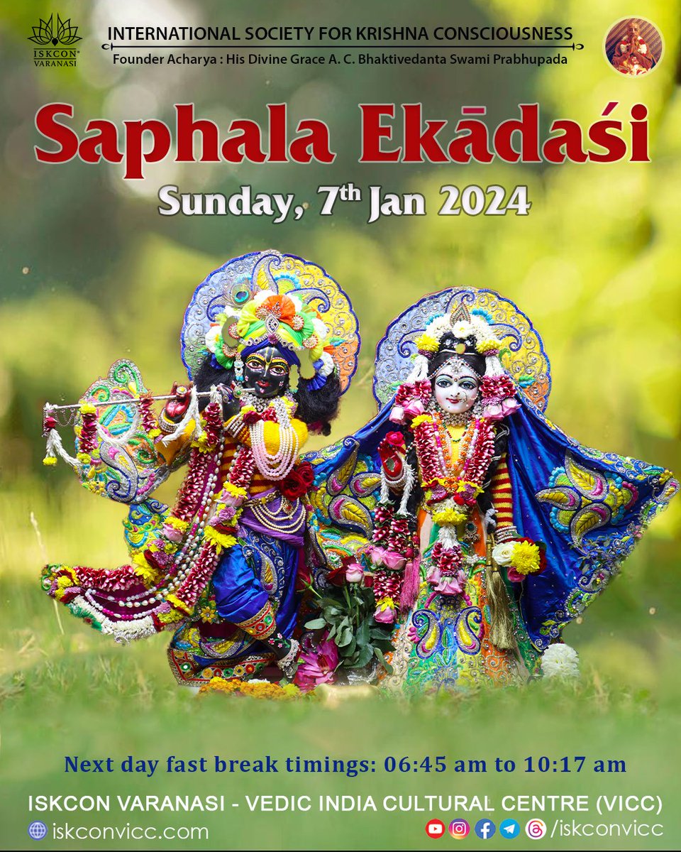 iskconvicc's tweet photo. Hare Krishna 🙏✨
Today is Saphala Ekadashi.
#ekadashi #ekadashifood #ekadashidarshan💕♥️🌷👏 #ekadashispecial #srisriradhagopal #iskconvicc #iskconvaranasj #saphala #saphalaekadashi #kriahnabhakti #fasting #nofeasting #nofoodwaste #nograins https://t.co/PTHw514ENJ