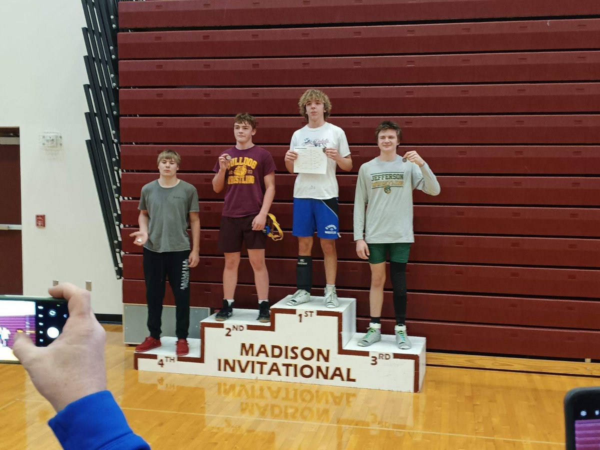 SFJeffersonWR's tweet photo. Congratulations varsity wrestlers going 2-2 as a team and Aidan Wells and Graham Wilde going undefeated in Milbank! Congratulations to JV Cavs wrestlers Joseph Morrill (157) and Sameer Hamed (190) placing 3rd and Ryder Sauer (175) 4th in Madison! Go, Cavs! https://t.co/vJDHrAEMtL