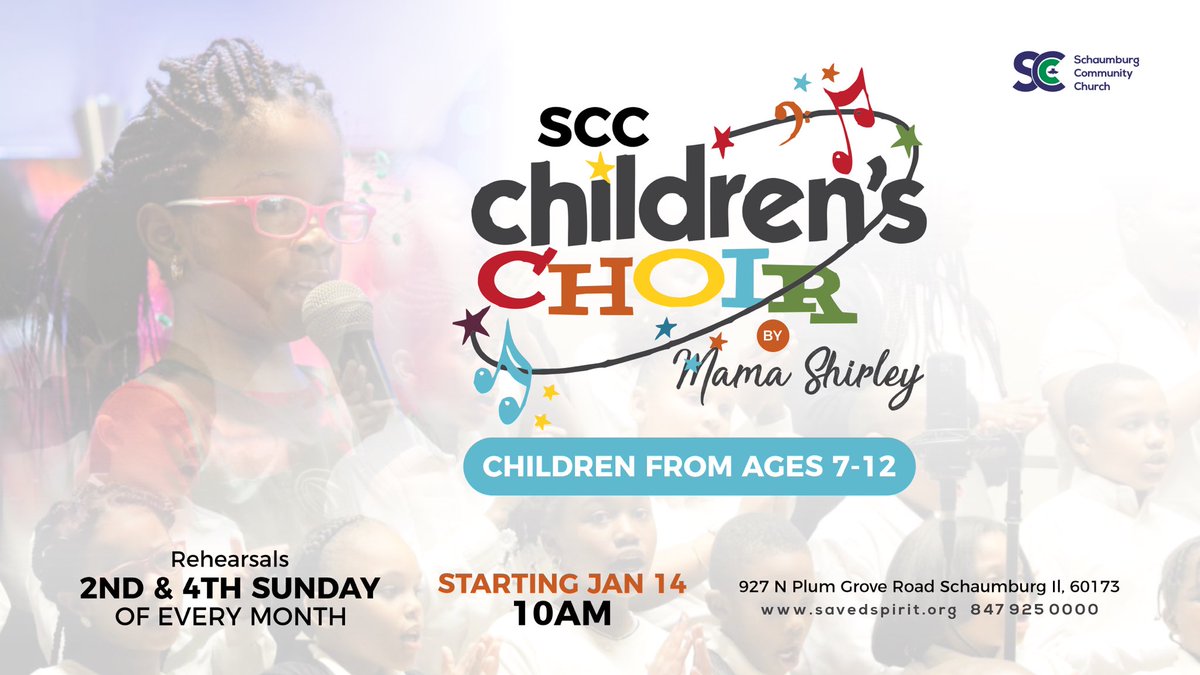 RCCGSCC's tweet photo. Exciting news for our young ones at SCC! 🎉 Mama Shirley invites children aged 7-12 to join our rehearsals on the 2nd &amp; 4th Sunday of every month, starting Jan 14, 10 AM. Let’s nurture their talents at 927 N Plum Grove Road, Schaumburg, IL. 🎵👧👦 Info: 847-925-0000 https://t.co/choQ4grXSv