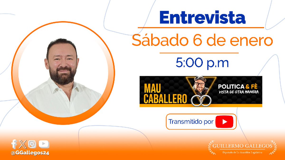 GGallegos24's tweet photo. Esta tarde, a partir de las 5:00pm, los invito a que me acompañen en la entrevista #PolíticayFe conducida por @CabaMau, a través de plataformas digitales.

¡Los espero! 📱💻 Politi https://t.co/WKzlHhHxGt