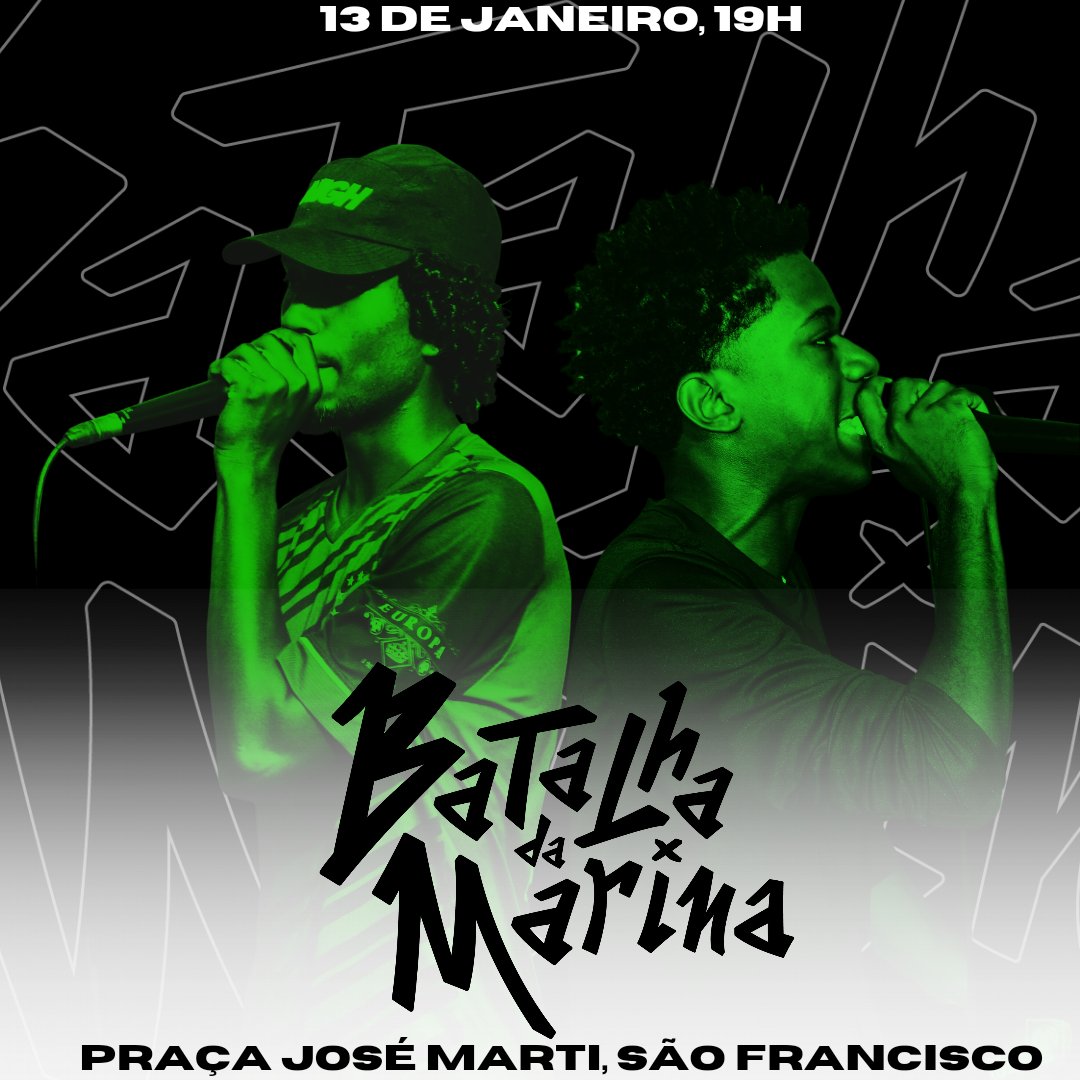 bdamarina's tweet photo. ESTAMOS DE VOLTA!

13/01 a BDM volta a Praça José Martí, em São Francisco!

Também teremos o início do ranking da Batalha da Marina e a expectativa de novos eventos importantes para a BDM em Niterói! https://t.co/nHlyUBs9oj