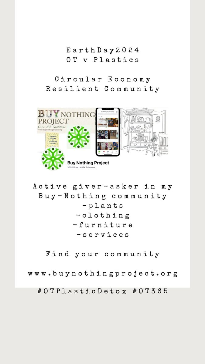 BonifaceGio's tweet photo. Sharing a tip for the #OTPlasticDetox challenge. DYK about the buy nothing project? Probably one in your community. Join today https://t.co/JzPLQzQu7r #CircularEconomy #ResilientCommunity #PlasticDetox #EarthDay @OTs4Future @Buy_Nothing https://t.co/VBjFMDmGrL