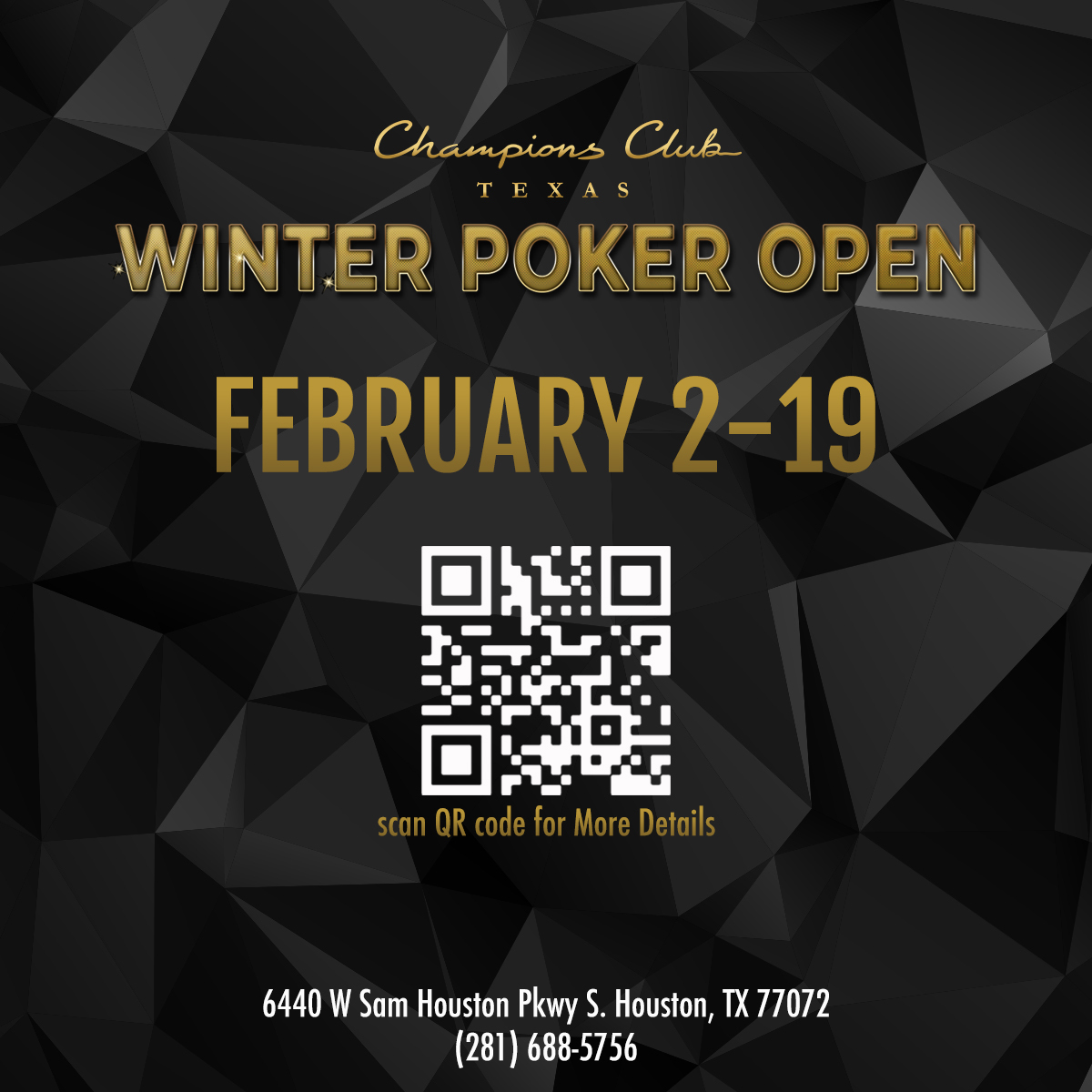 ChampionsClubTX's tweet image. Champions Club Texas Winter Poker Open: February 2nd - 19th!

Highlighted Events:
- $50K GTD Monster Stack 
- $300K GTD Mystery Bounty
- $150K GTD PLO Championship
- Ladies Event - $5K Added to Prize Pool
- Seniors Event - $5K Added to Prize Pool
- $1MM GTD Main Event

Hotel…