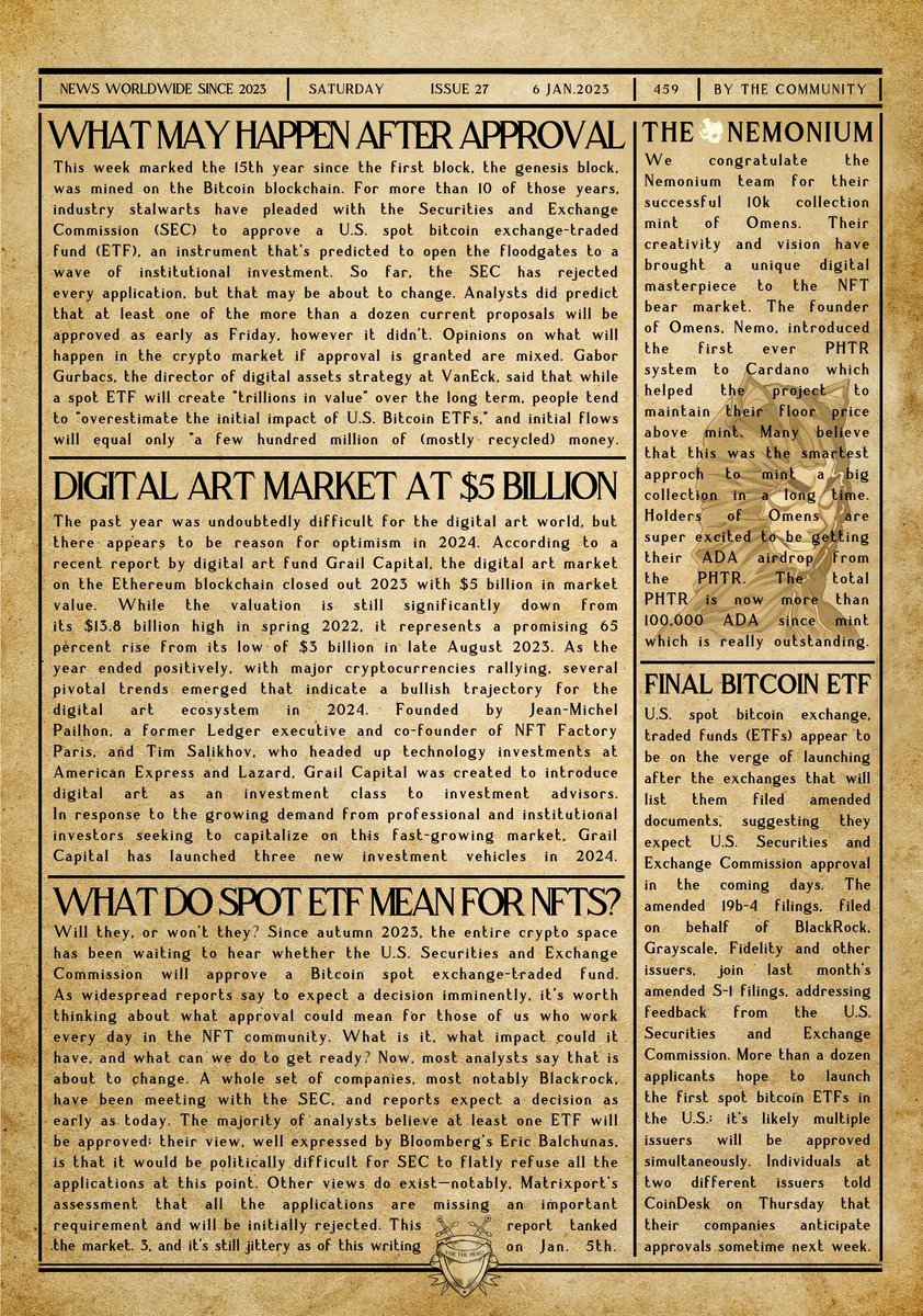 StagAlliance's tweet photo. ELDERWORLD NEWS ISSUE 27🗞️
A Stag Alliance community led project edited by @LiamCNFT
Here's the first edition of 2024! #nft #cryptonews👇🧵 https://t.co/J8U4n7JULV
