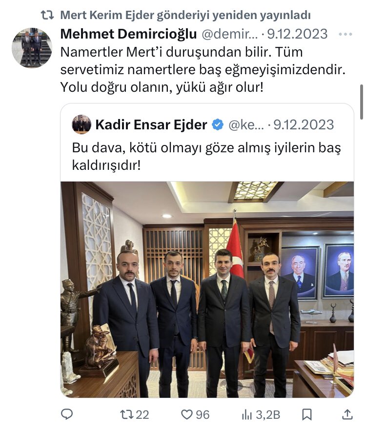 Orhun Haber twitter hesabından Ankara C. Başsavcısı Ahmet Akça’yı ve Sinan Ateş cinayeti savcısı Ayhan Ay’ı hedef gösterip, “Fetöcü” olmakla suçladıkları için tutuklanan Ülkü Ocakları Genel Başkan Yardımcısı Mert Kerim Ejder ve kardeşi Servet Ejder bugün tahliye olup aşağıdaki…