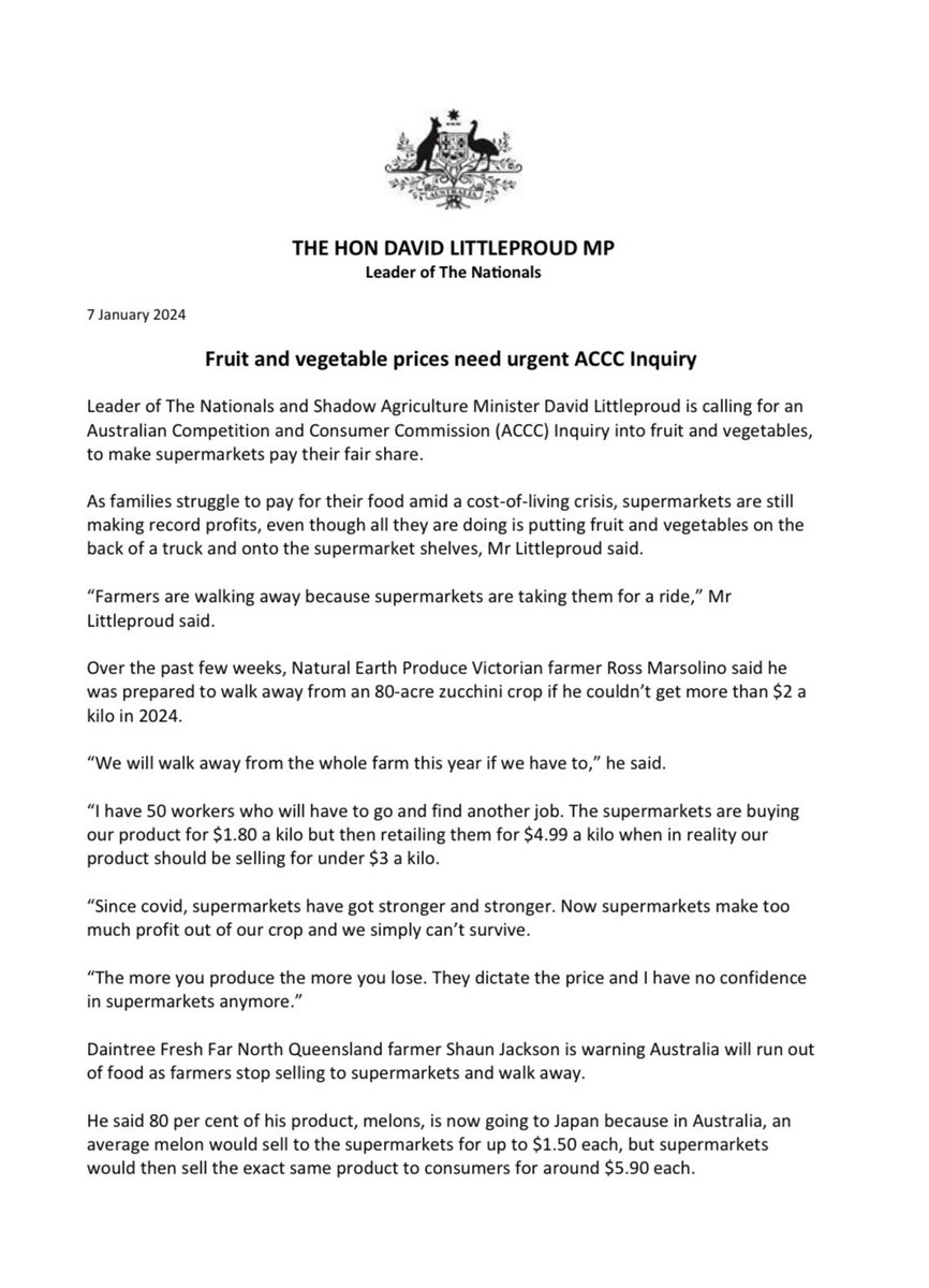 D_LittleproudMP's tweet photo. As families struggle to pay for their food, supermarkets are still making record profits. We need the ACCC to examine this. https://t.co/H6nIdtqShH