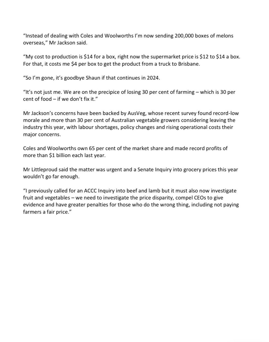 D_LittleproudMP's tweet photo. As families struggle to pay for their food, supermarkets are still making record profits. We need the ACCC to examine this. https://t.co/H6nIdtqShH