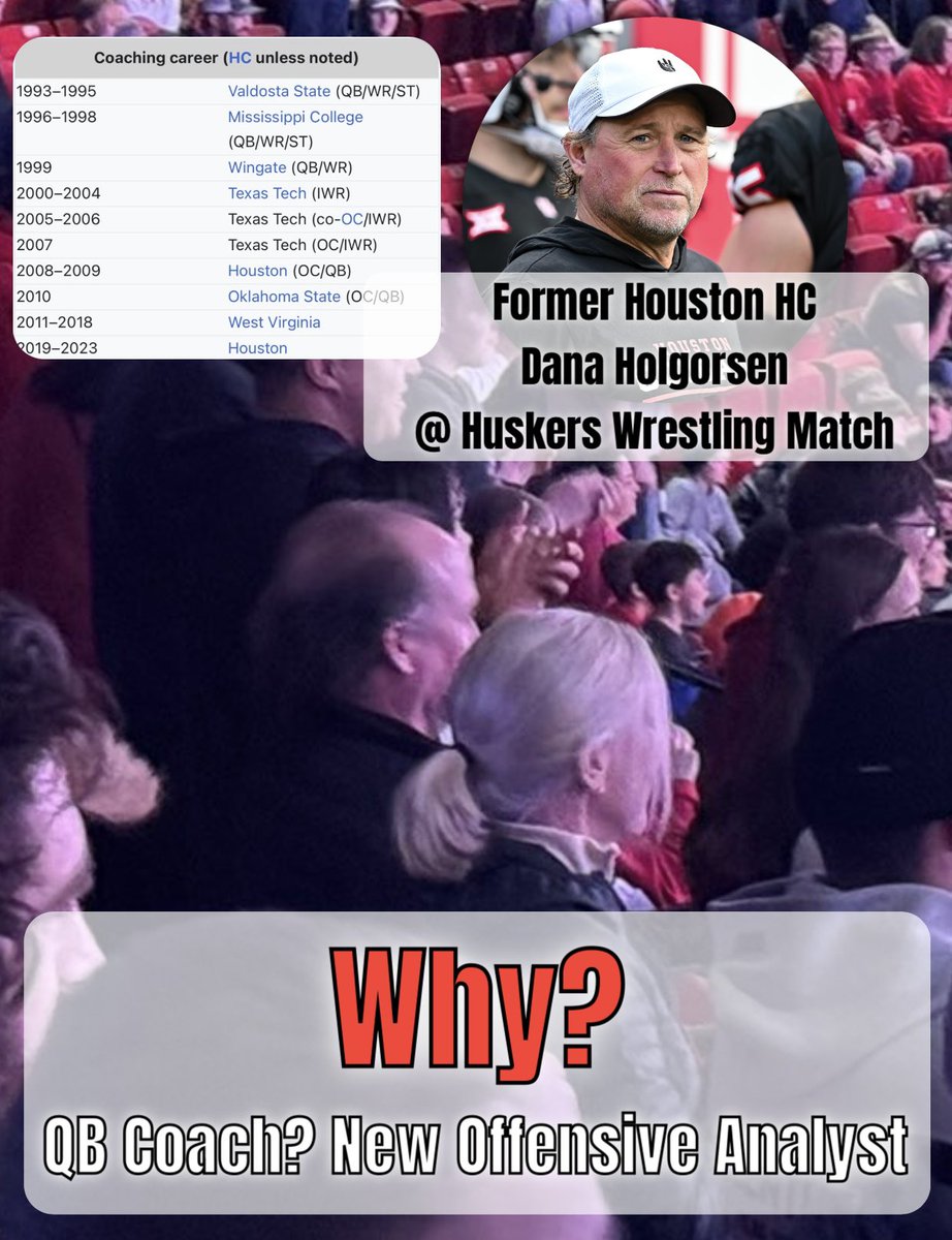 HuskersTalk's tweet image. RUMORS: Former Houston HC
Dana Holgorsen @ Huskers Wrestling Match 👀 #Huskers