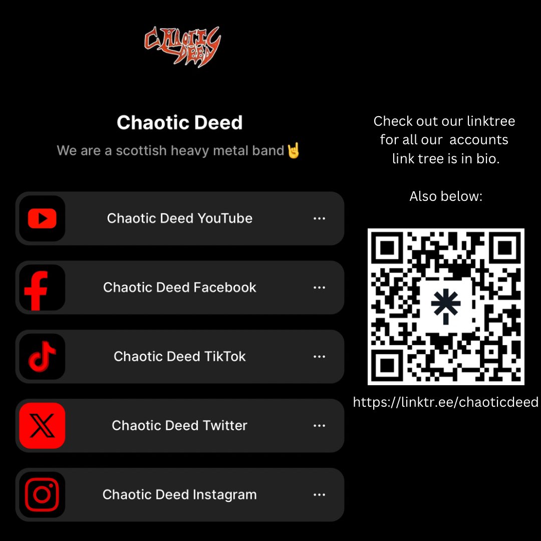 ChaoticDeed's tweet photo. Our Linktree is now in our bio! Check out our other social media platforms. 🤘

#heavymetal #chaoticdeed #linktree https://t.co/7jWi3qPNm5