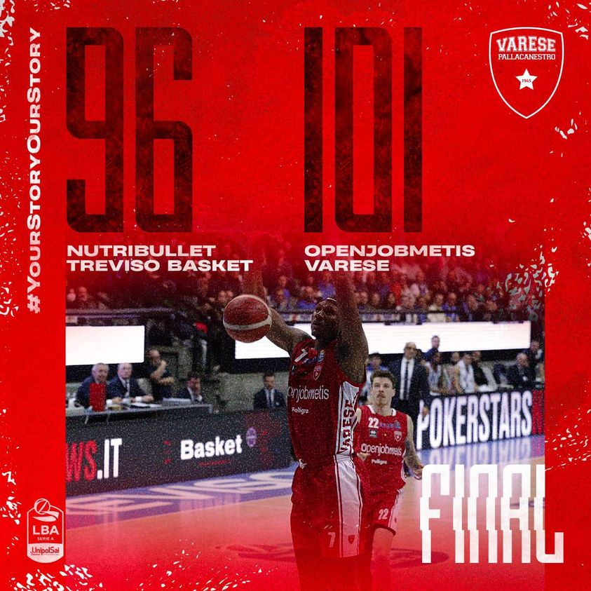 PallVarese's tweet photo. TUTTI IN PIEDI OVUNQUE SIATE, VINCE VARESE 🎯
I biancorossi dopo una partita combattutissima hanno la meglio su Treviso. È la nostra terza vittoria consecutiva 🙌
Che cuore i nostri ragazzi ❤️
#TreVar #NoiSiamoVarese #YourStoryOurStory https://t.co/OwJflt5b9t