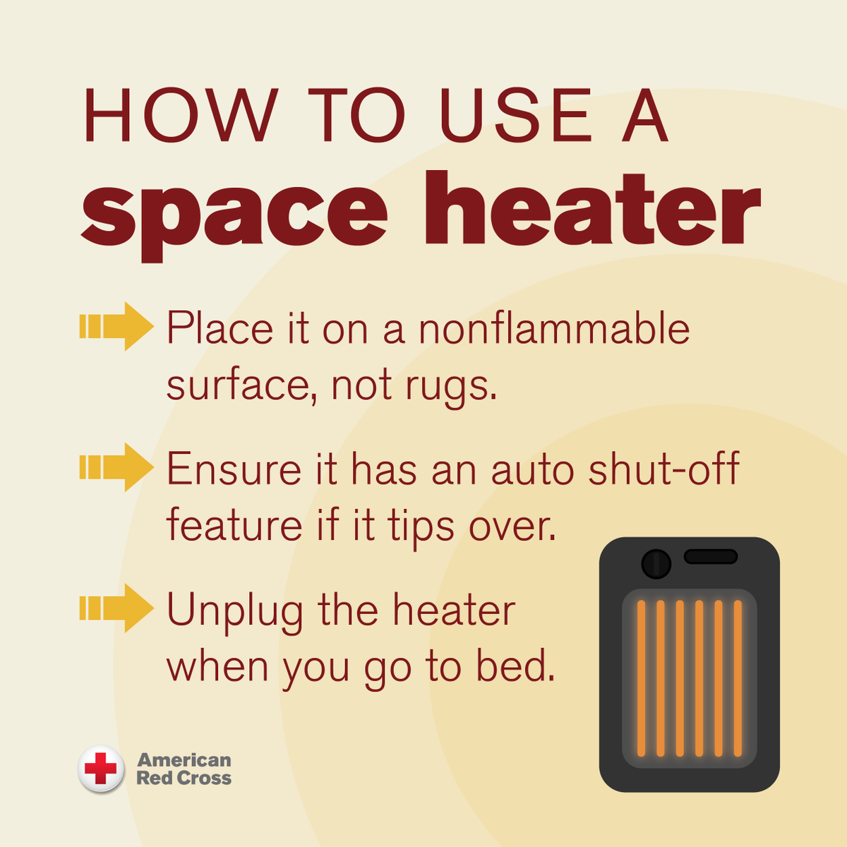 Please follow these safety tips if you or anyone in your household will be using a space heater to stay warm:
➡️ Place it on a nonflammable surface, not rugs.
➡️ In case it tips over, turn on the auto shut-off feature.
➡️ Unplug the heater when you go to bed. 

#wintersafety