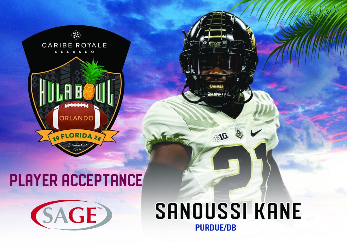 Sanoussi Kane @SanoussiKane1 the hard-hitter from @BoilerFootball has accepted his invitation to play in the 2024 @CaribeRoyale Orlando #HulaBowl @SageCards @DraftDiamonds