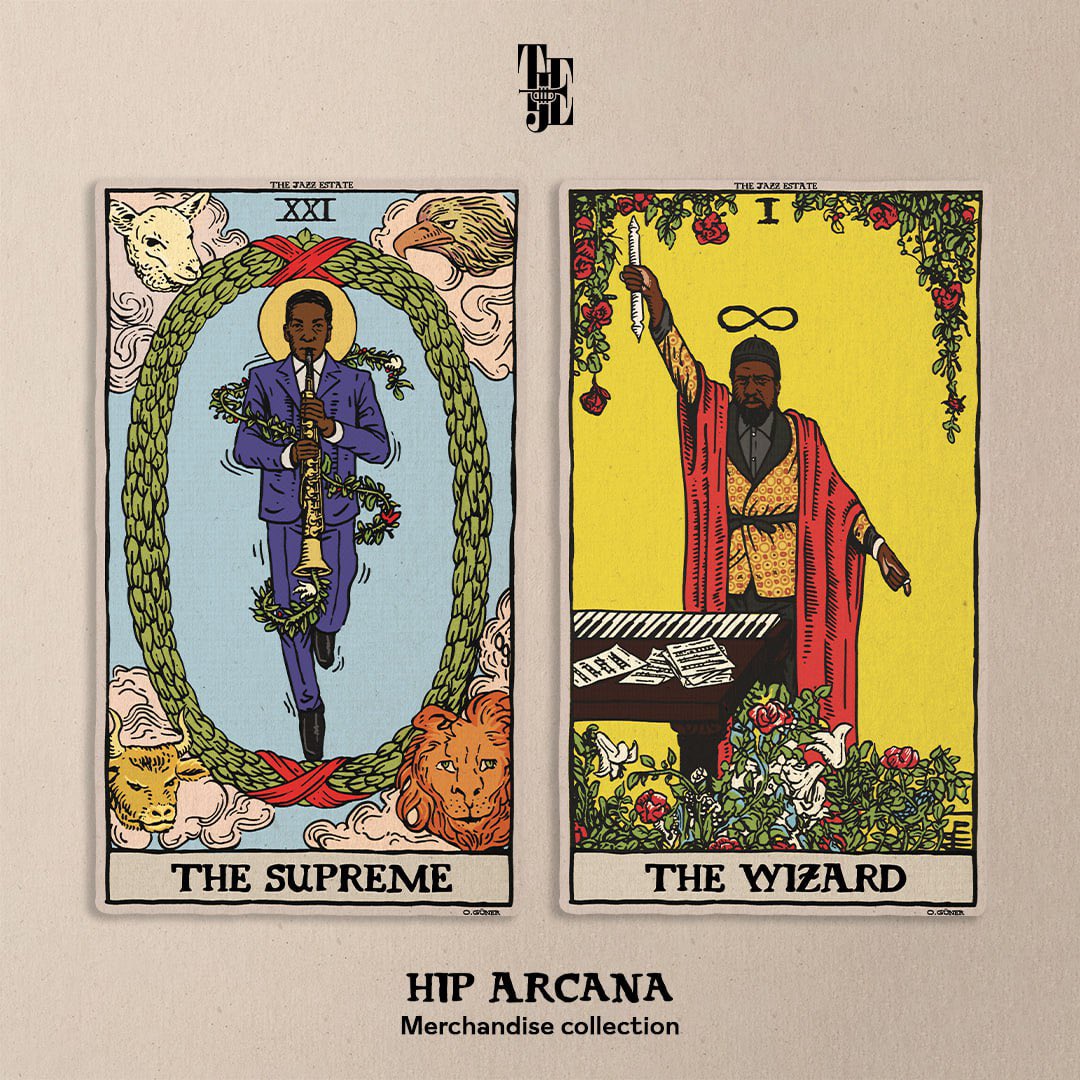 The new Hip Arcana designs are now available as t-shirt, sweatshirt, hoodie and framed poster at The Jazz Estate Store. Shipping worldwide. thejazzestate.shop/collections/hi…