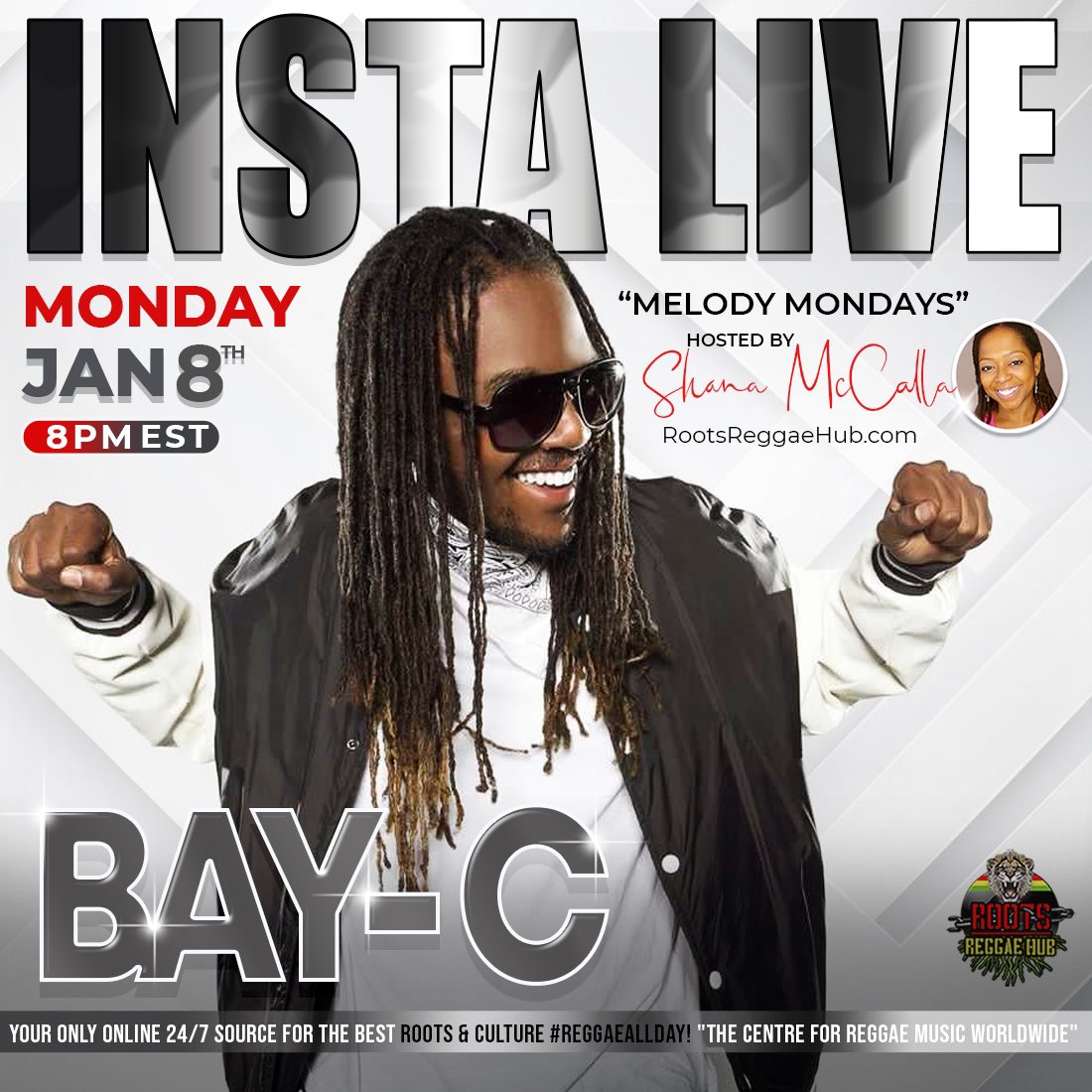 RootsReggaeHub's tweet photo. 🎵 Join us for Melody Mondays on January 8th, 2024, at 8pm ETfor an exclusive interview with Bay-C @baycmusic from T.O.K.! Hosted by Shana McCalla @SalemScripts, we’ll dive into Bay-C’s roots, foundations, touch on TOK’s legacy, business mindset, goals for the year, and feature brand new music. 🎤 

📺 Watch Live on Instagram: @RootsReggaeHub
📻 Listen on Radio: https://t.co/lzIqvylDJS

#ReggaeMusic #TOK #BayC #MelodyMondays #Dancehall #Interview #NewMusic #ReggaeVibes #ReggaeArtists #ReggaeCulture #radiopersonality