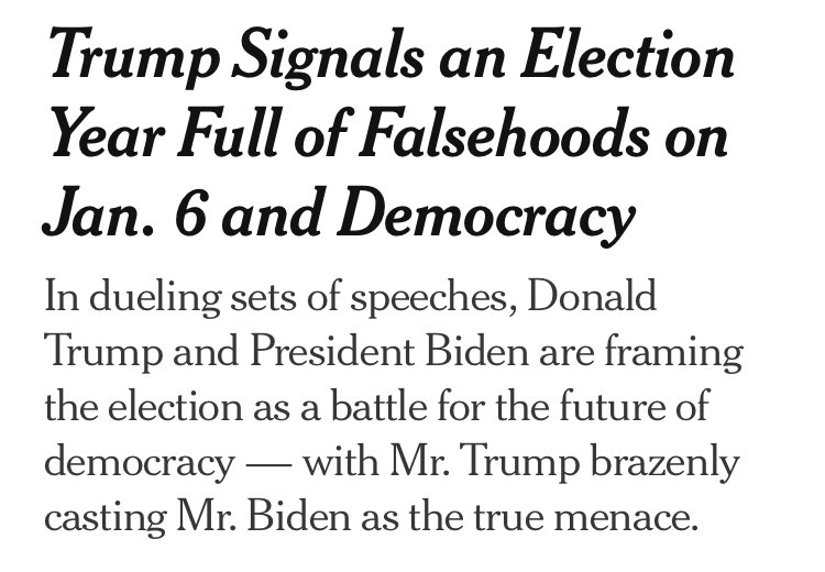 ProDemocracyRTs's tweet photo. The New York Times wrote a cowardly “both sides” headline and — after getting slammed by me and many others — rewrote it to make explicit who’s lying. https://t.co/7na3H4b6yk