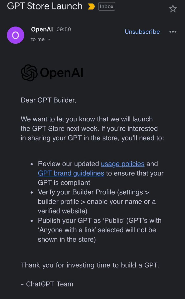 Truewareness's tweet image. 🟢OpenAI GPT store is launching next week.

Users will be able to create and sell their own GPTs for profit.

Similar to the Apple App Store, the GPT Store will also be a brand new distribution platform for many businesses.
#OpenAI账号购买 #ChatGPT账号