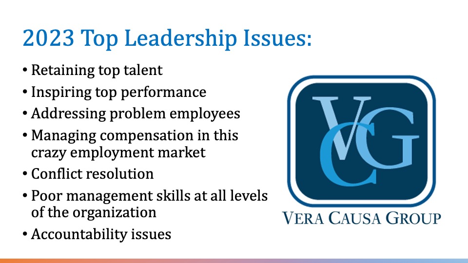 In 2023, we trained hundreds of leaders across the country to help them address some of their most serious issues. 

Below are some of the problems we help leaders solve. 

What issues are you addressing for 2024?