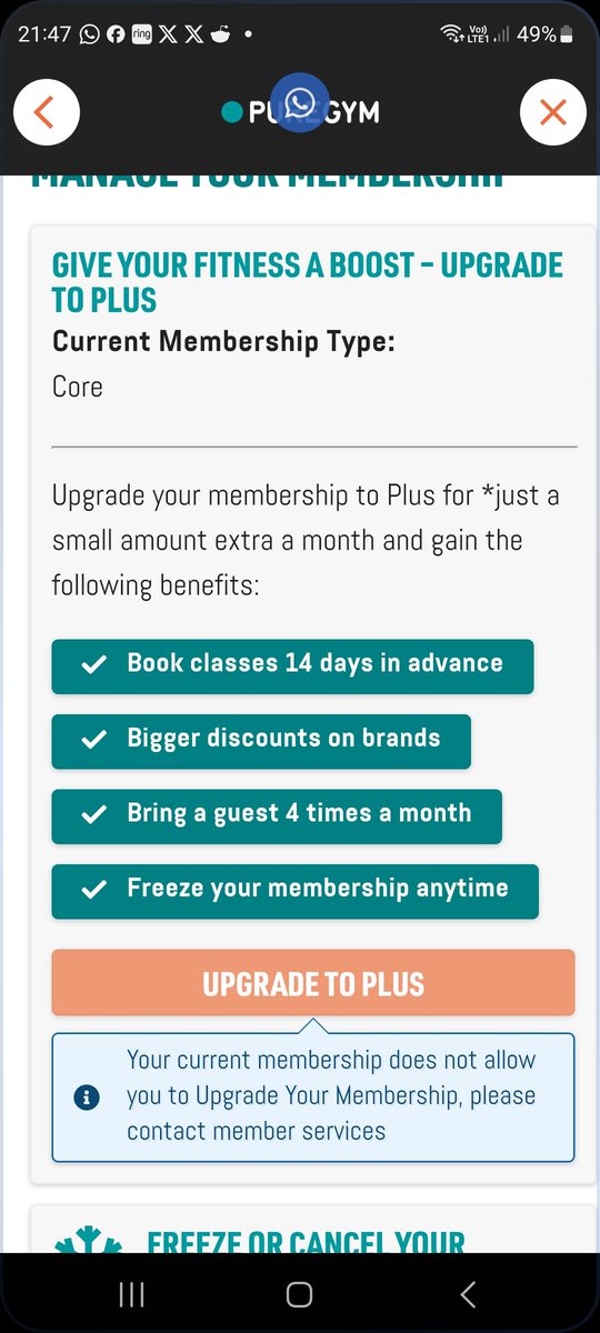 sloccers's tweet photo. @PureGym evening. When I try to upgrade to plus membership it says I need to contact member services. Help please! https://t.co/3COabgoqcm
