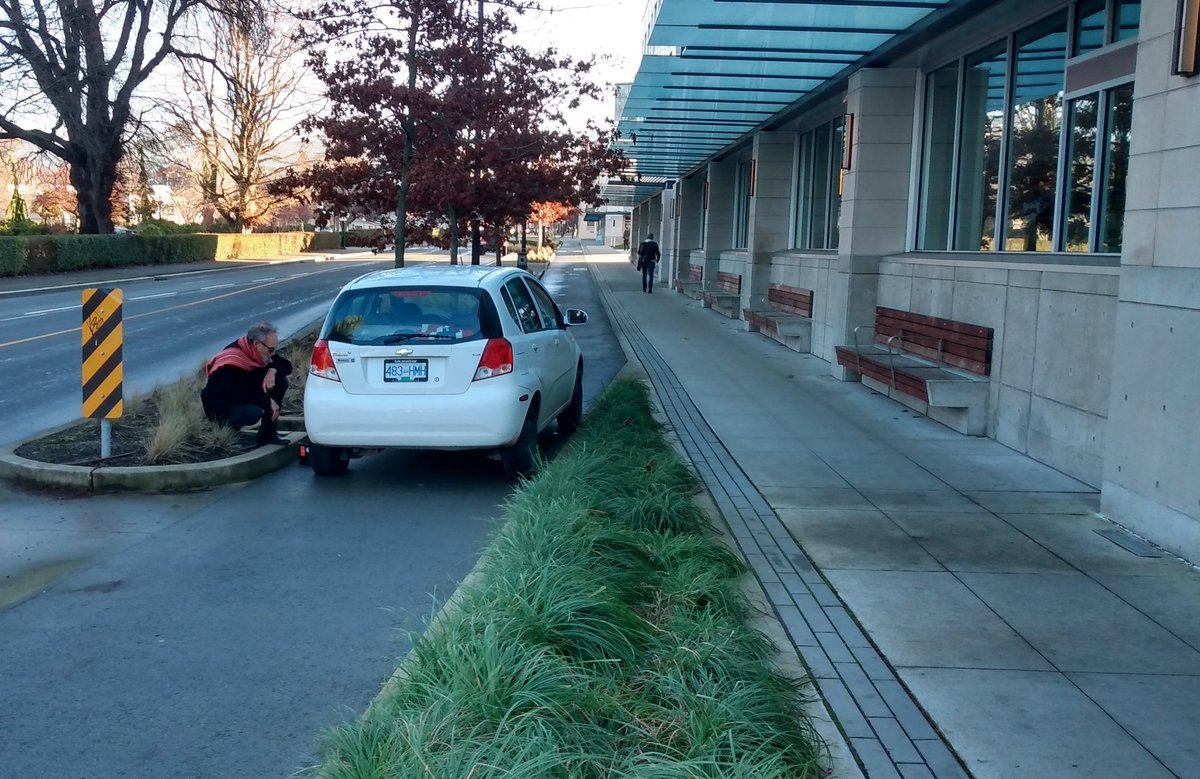 yyjObserver's tweet photo. 4 wheeled bicycle on #yyjtraffic bike lane next to James Bay Library #yyj. https://t.co/QGSvtiSlQw
