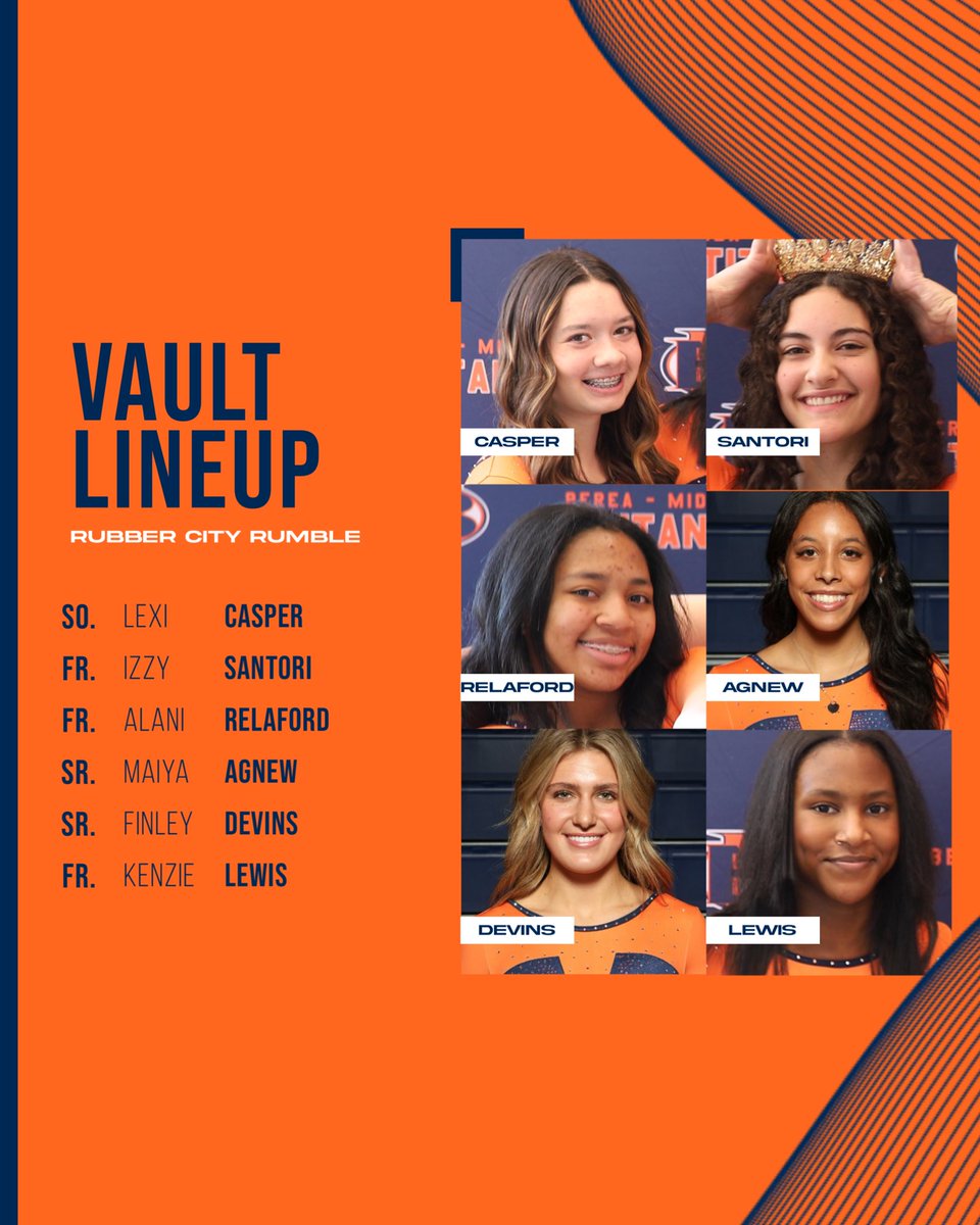 GymnasticsBMHS's tweet photo. Today’s lineups for the Rubber City Rumble! Agnew, Devins &amp; Lewis will compete in the all-around. #BeATitan https://t.co/csMWrHOfAM