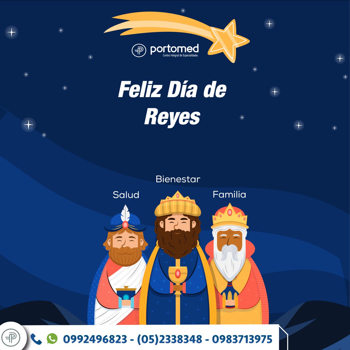 portomed's tweet photo. Feliz Día de Reyes 👑
Te lo desea Portomed llevando los regalos más importantes de este año 📌
.
👑 Salud
👑 Bienestar
👑 Familia
.
Recuerda siempre compartir estos regalos con quienes más quieres en estas fechas
.
📞 RESERVA TU CITA
0992496823 - (05) 2338348 - 0983712975 https://t.co/IKPgX5nqNk