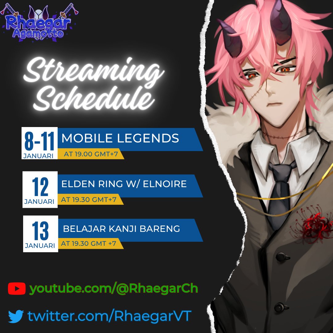 RhaegarVT's tweet photo. 【Schedule 8 - 13 Januari 2024】
AKHIRNYA ADA SKEJUL
General: #RhaegarAgamotto
Live: #RhaeLIVE
Art: #RhaegArt
Memes: #Rhaeceh
Clips: #Rhaekaman https://t.co/Llpkxa2qUz