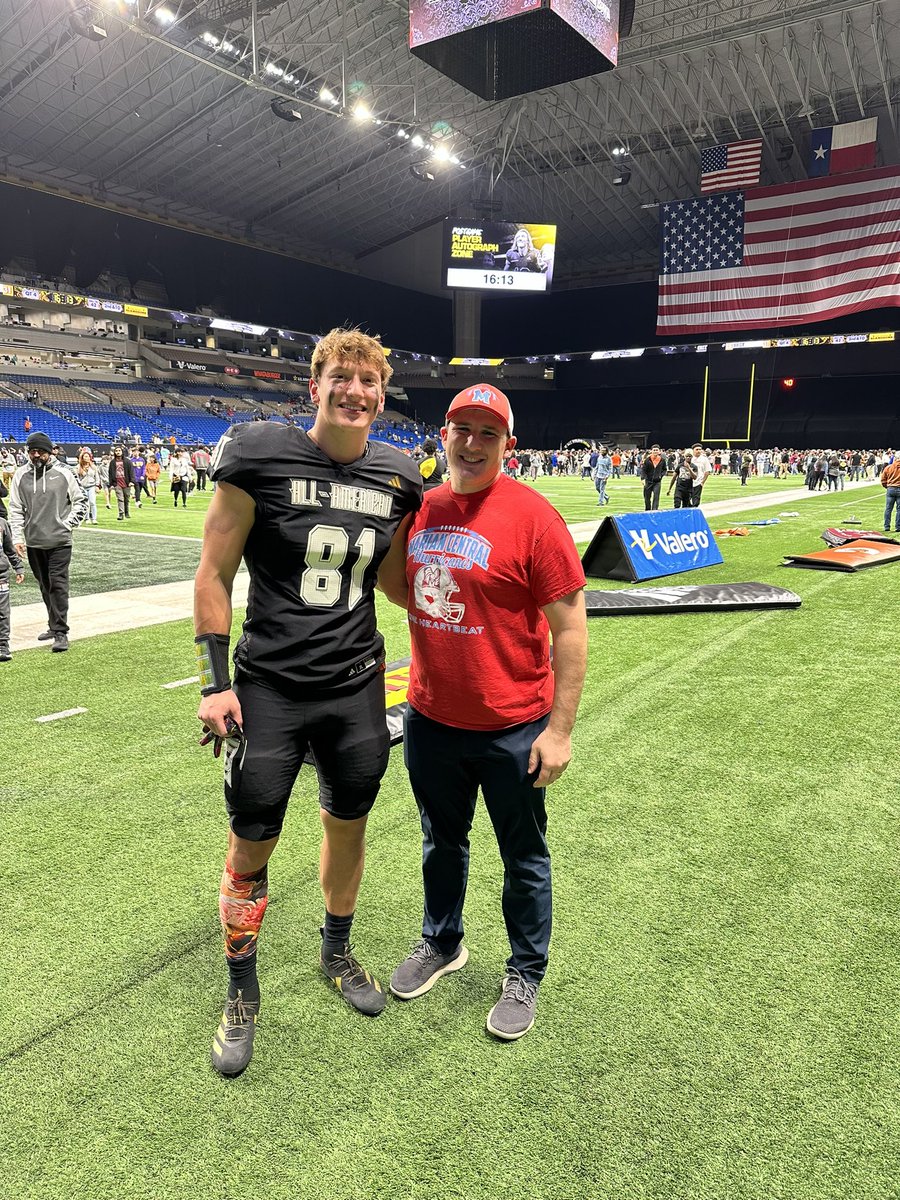 MarianCentralFB's tweet photo. Coach Kirwan and Christian post All American bowl on the field at the Alamodome #OneHeartbeat #FACT https://t.co/qAP0J67hpg