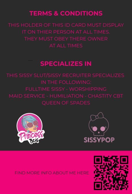 @SissyBrie1 Empress Sissy Brie just got a Sissy ID Card designed by PrincessBoisClub @mysissysecret   Get<a class="tags" target="_blank" title="On Twitter" href="/?out=eyJ0eXAiOiJKV1QiLCJhbGciOiJIUzUxMiJ9.eyJpYXQiOjE3MjQyNDIzNTEsImlzcyI6InR3cG9ybnN0YXJzLmNvbSIsIm5iZiI6MTcyNDI0MjM1MSwiZXhwIjoxNzU1Nzc4MzUxLCJyZWRpcmVjdF91cmwiOiJodHRwczovL3R3aXR0ZXIuY29tL1Npc3N5QnJpZTEifQ.dZqbmVoMGbjRNP_G8r1HPPgAKNPXNgkwE6FDiTfMGw91gtrrNVxfdf4y1rPtcCbXn8Yups9UwPd7PgqSqxArjg">@SissyBrie1</a><a href="/tag/sissy"class="tags"><span>#sissy</span></a><a href="/tag/snowbunny"class="tags"><span>#snowbunny</span></a><a href="/tag/chastity"class="tags"><span>#chastity</span></a><a href="/tag/tgirl"class="tags"><span>#tgirl</span></a><a href="/tag/sissycapt"class="tags"><span>#sissycapt</span></a>