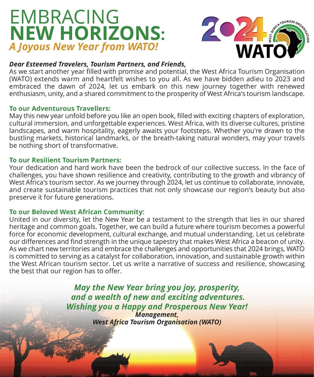 Embracing New Horizons: A Joyous New Year from WATO!
#tourism #travel #hospitality #sustainability #westafrica #africa #newyear