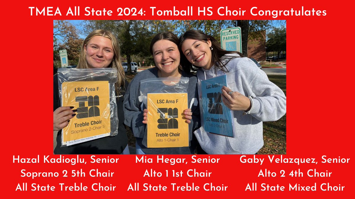 TomballHSChoir's tweet photo. All 3 of our Area Candidates earned a spot in the prestigious Texas All State Choir! We are so proud of all of you!
@FineArtsTomball @TISDTHS https://t.co/bltlixRJu8