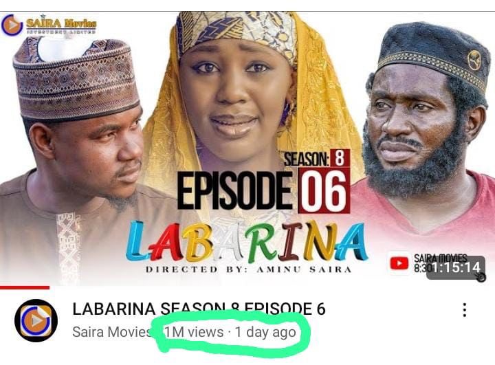 Shirin <a href="/AminuSaira/">Aminu Saira</a> Mai Dogon Zango #LabarinaSeries Season 8, Episode 6 ya kafa Tarihi, inda mutane miliyan Daya suka kalli shirin na jiya cikin kwana daya kachal 🔥🔥🔥🔥