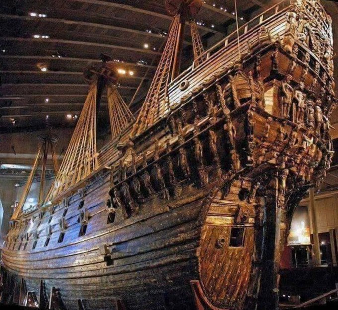 fasc1nate's tweet photo. The Vasa was a Swedish warship that unfortunately sank just about 20 minutes into its first voyage in 1628. It holds the unique status of being the only 17th-century ship completely recovered in its original form.

Sweden's King Gustavus Adolphus had commissioned the construction of the Vasa, as part of his military expansion plans. The ship was constructed in Stockholm's navy yard between 1626 and 1627. However, on its maiden voyage on August 10, 1628, it sank after encountering two strong gusts of wind.x

It was later discovered that the ship's construction was not symmetrical. Researchers found four different rulers used by the shipbuilders. Two of them used Swedish feet, which was 12 inches, while the other two used Amsterdam feet, which was only 11 inches.

Fred Hocker, an archaeologist at the Vasa Museum, explained, "When someone instructs to make something four inches thick, one builder's four inches might not be the same as the next builder's. This can be seen in the variations in the timbers."

When the ship was brought up from the sea in 1961, marine archaeologists found 15 human remains and a treasure trove of artifacts like coins, cutlery, cannons, clothing, food, drinks, and weapons.