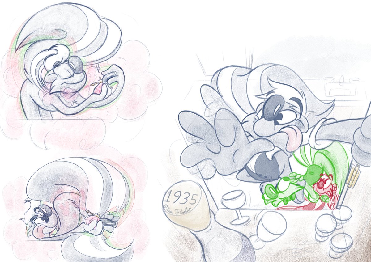 Onion sketches!
----
His name is derived from the term 'Onionskin', which animators use to see other frames while working on another to see the motion better. Onion's however, was never turned off! Leading to an interesting mirage in his movements, and a few extra pairs of hands!