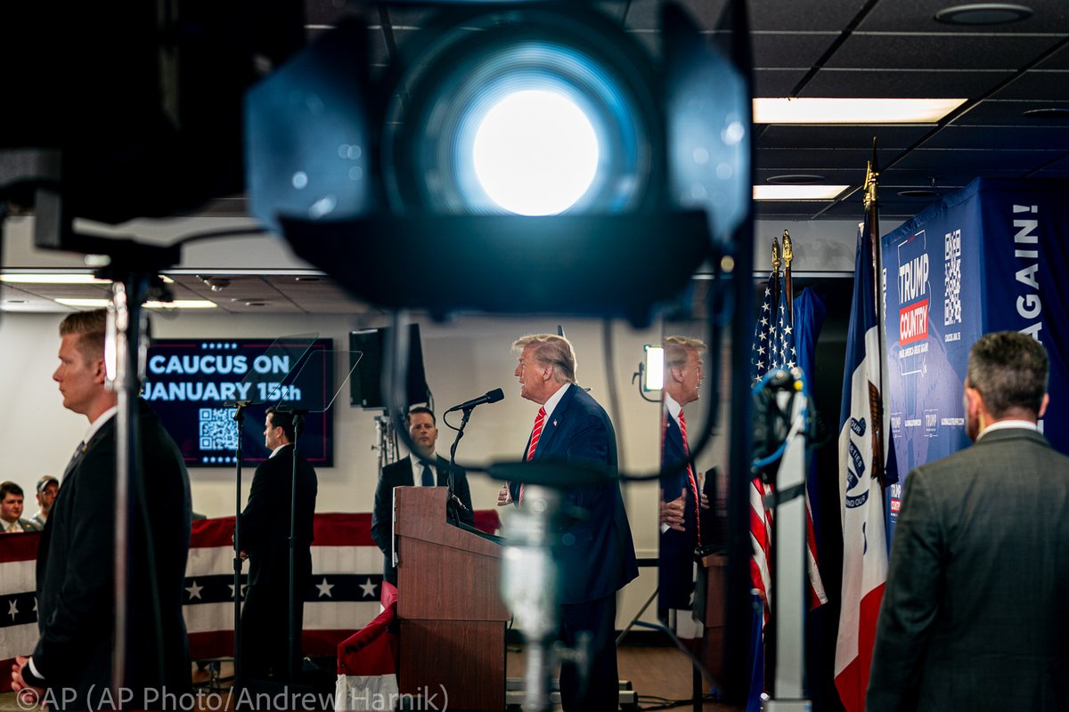 Former President Donald Trump speaks at a rally at Des Moines Area Community College in Newton, Iowa, Saturday, Jan. 6, 2024. (@AP Photo/@andyharnik)