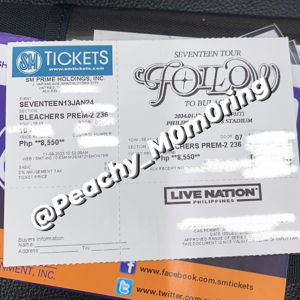 Peachy_M0m0ring's tweet photo. (help rt!)
Wts | lfb | wtt | lft • ph only 
꒰ 📎 ꒱ seventeen ftb tix ˎˊ˗ 
⩩ Php 9k (no-profit ! *real*)
— Day 1 - Bleachers Premium 2, Section 236 (row 10) 
— may trade to d2 bleachers tix also, dm ur offers ^^
— can do meetup at SM Naga or ship the tix ! https://t.co/2yaQIbF9AD
