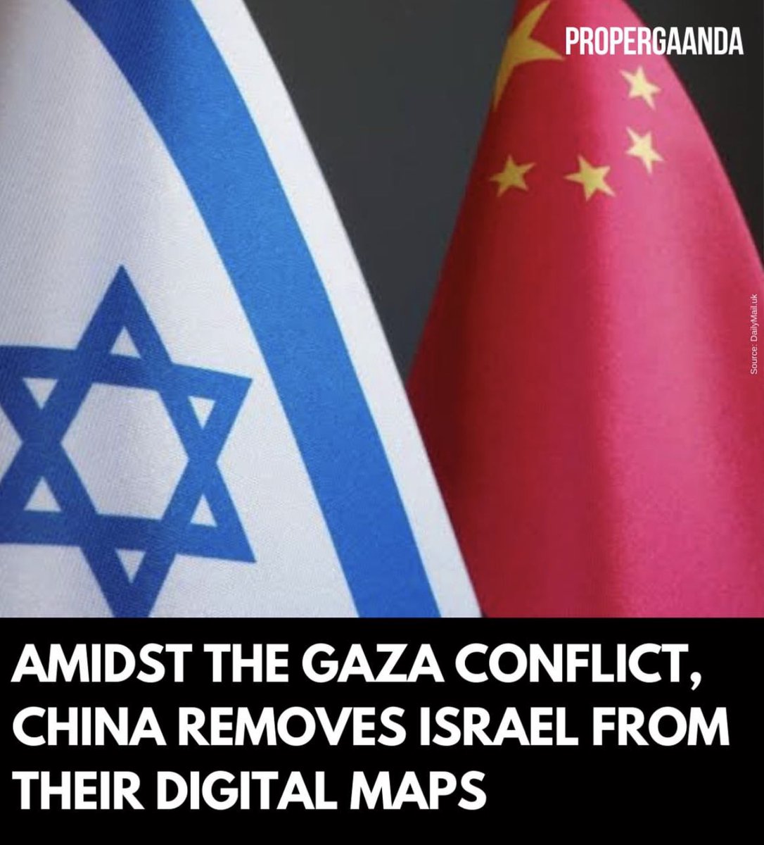 China removes Israel from their map, recognizing only Palestine.