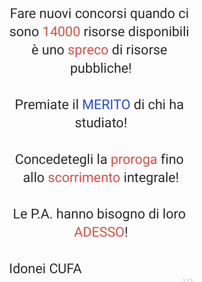 Vito77019's tweet photo. @FratellidItalia @GiorgiaMeloni L'auspicio è che non sia tagliata la graduatoria @idoneiCUFA, ci sono 14000 unità pronte e già valutate attraverso un concorso. La richiesta è di prorogare la graduatoria fino allo scorrimento integrale della stessa, prima di fare nuovi concorsi! @PaoloZangrillo @GiorgiaMeloni https://t.co/niey4zQ1oI