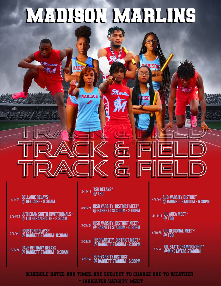 LadyMarlinsTF's tweet photo. Madison Marlins 2024 Track &amp; Field #CreatTheWave #HeartofHiramClarke 
 #WedLoveToHaveYou https://t.co/7rcdSng3L9