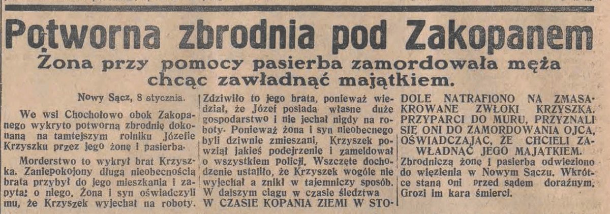 Wiadomosci_'s tweet photo. 8 stycznia 1934
#Bydgoszcz Zabił młotem przyjaciela i znęcał się nad trupem
#Zakopane Potworna zbrodnia w Chochołowie
#Rzym Nietypowy spór o czaszkę człowieka
#Fiji Ludożercy chcieli pożreć naukowca na świąteczny obiad, ale ten użył fortelu i włączył #radio https://t.co/3OJjGvnv26
