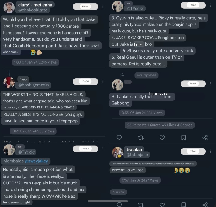 luvrunext's tweet photo. A lot of fans who watch GDA say that Jake and Heeseung are more handsome in real life. The other members look the same as on the phone screen, but heeseung and Jake looks more handsome if you see them in person. Many nonfans also praised Jake's visuals— https://t.co/39qvN9rraO