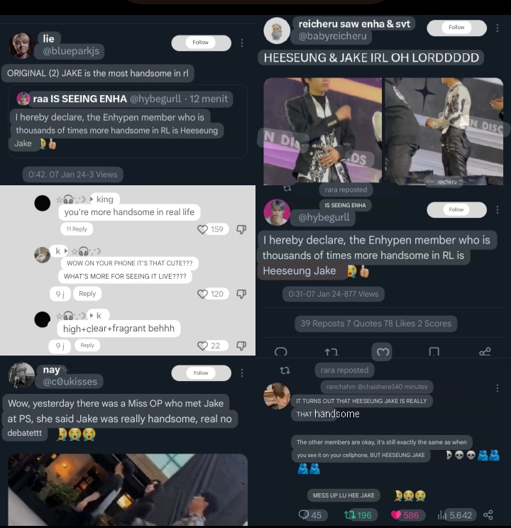 luvrunext's tweet photo. A lot of fans who watch GDA say that Jake and Heeseung are more handsome in real life. The other members look the same as on the phone screen, but heeseung and Jake looks more handsome if you see them in person. Many nonfans also praised Jake's visuals— https://t.co/39qvN9rraO