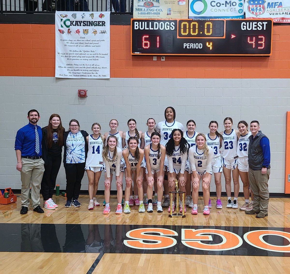 Lady Pirates with a first place finish by defeating Russellville 61-43. Four girls in double digits tonight. Effie Morris and Karagyn Cooper had 14 a piece, while Zoe Davis and Ali Eichelberger added 13 a piece. So proud of this group!