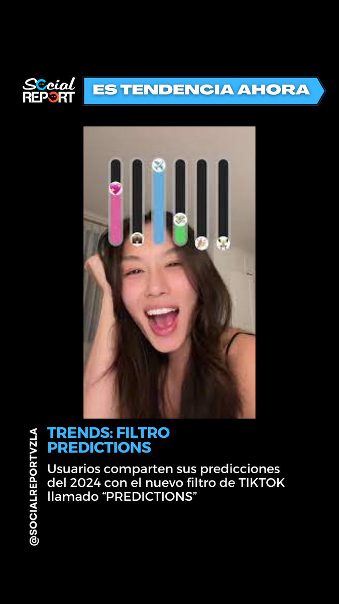 SocialReportVE's tweet photo. #TENDENCIAAHORA Nuevo filtro de TikTok llamado #Predictions es utilizado para predecir el futuro 2024. https://t.co/tLEKm1HwQB