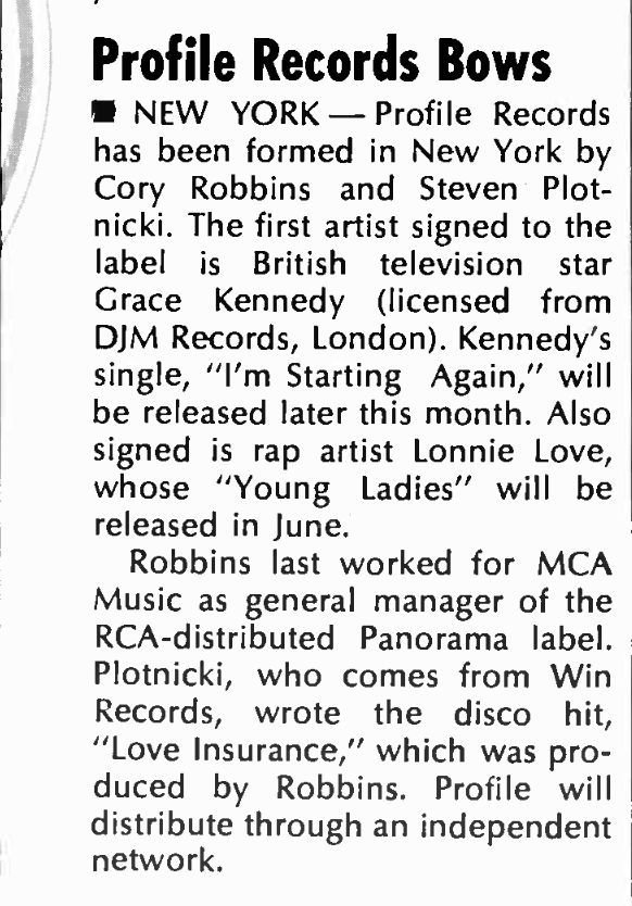 PhatPhillie's tweet photo. As reported in the Record World Magazine June 6, 1981, legendary #ProfileRecords was formed in NYC by @CoryRobbins & Steven Plotnicki. What a catalog!! https://t.co/T2nBk8sWPA