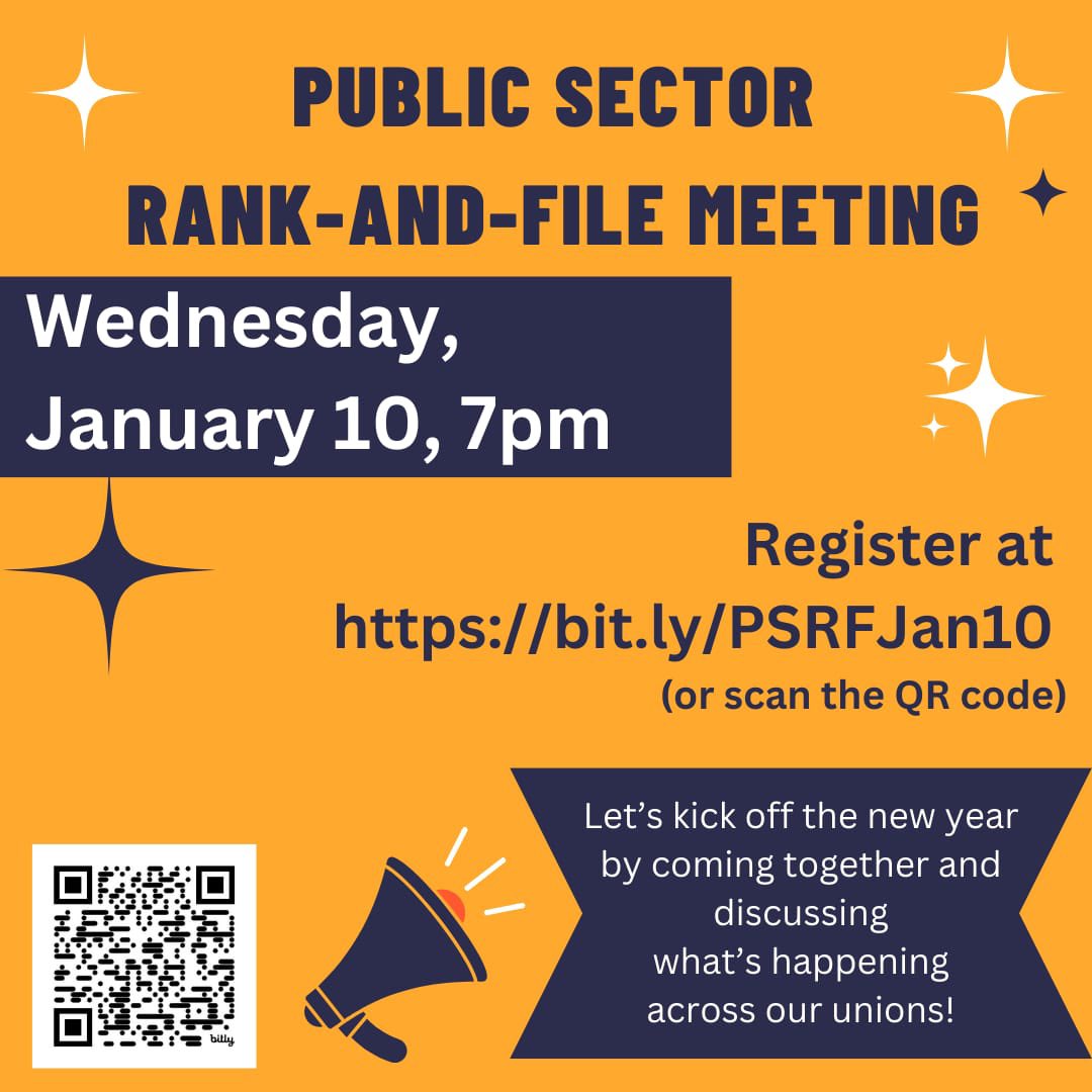 RanknFileAction's tweet photo. Curious to know what’s going on across other public sector unions after this past contract cycle? Wanna set some organizing intentions for the new year? Come to the online Public Sector Rank &amp; File meeting 1/10 at 7 pm! @MOREcaucusUFT @DC37progressive @CityWorkers4NYC https://t.co/qKqCN95wSV