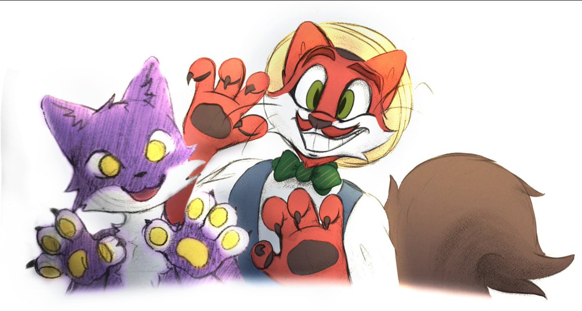 Silly little doodle collab with a friend. Her sona, Nacho and Ember just bein' cats.