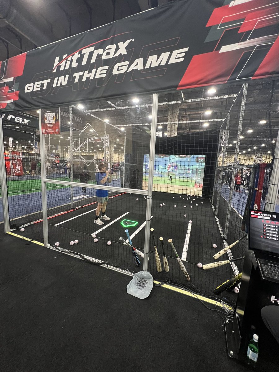 EricBartel's tweet photo. Took Sean Ryan to @ABCA1945 today. 1st for both of us. He said “It was cool!” Got to meet @ClintHurdle13 & hit @HitTraxOfficial with @letsbataround. Snag pic w Eric Byrnes #LetThemPlay & met our @PGYouthBB uniform reps. S/O to @RobVB73 & Will for helping #TexasThrowdown look good https://t.co/VNkxdhEnKU