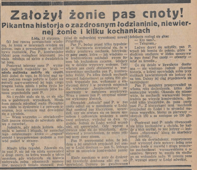 Wiadomosci_'s tweet photo. #Łódź #Warszawa 13 stycznia 1934 roku prasa pisała: Łodzianin założył żonie pas cnoty. Coś jednak poszło nie tak... https://t.co/mb32PcNAtp