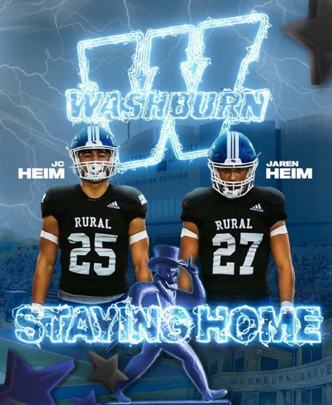 glenn_kinley's tweet photo. Huge addition for Washburn football’s 2024 class as twins JC and Jaren Heim both elect to stay in Topeka. The duo was instrumental in @wrhsfball run to the state semifinals this fall.

(Photo/ graphic from @heim_jc / @HeimJaren) @IchabodFTBL https://t.co/DiLGBw6UKY